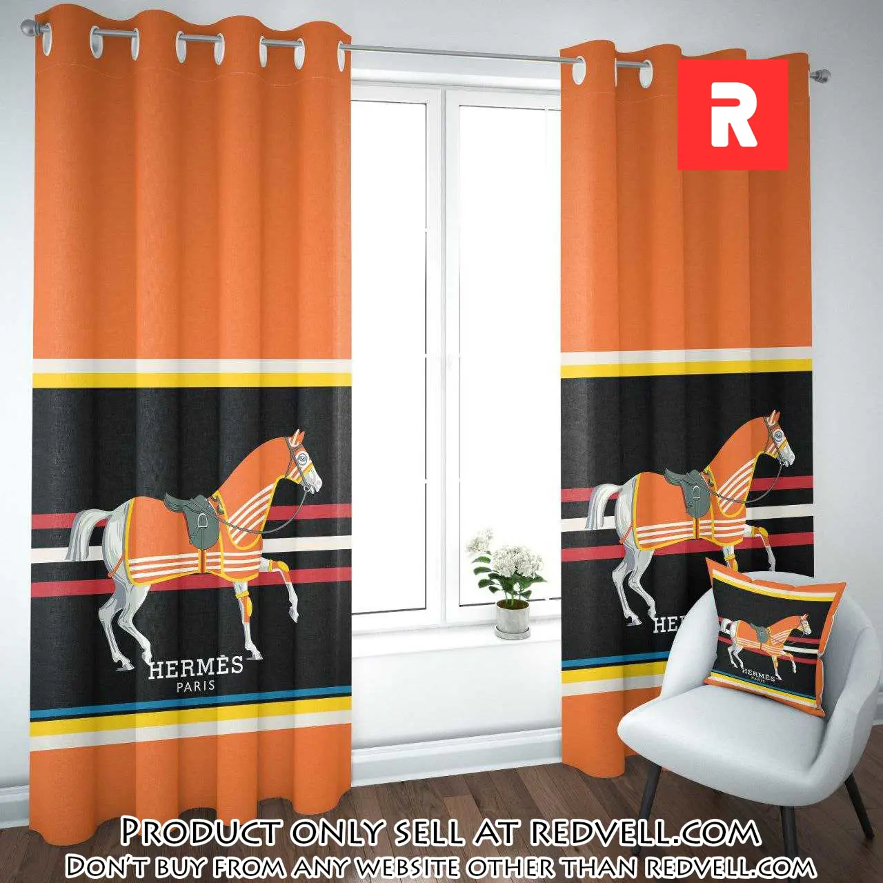 Hermes orange premium window curtains hot  set wc058 rv4946260